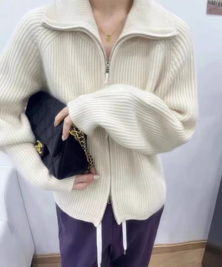 Вязаный кардиган на молнии с лацканами