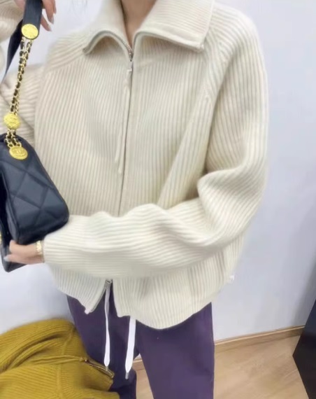 Вязаный кардиган на молнии с лацканами