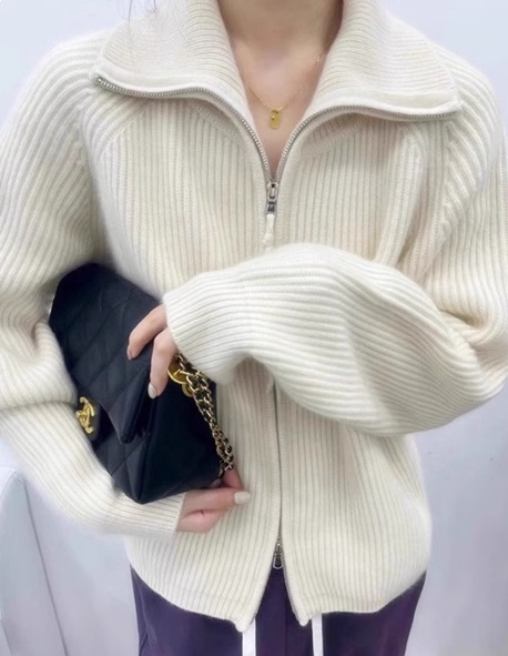 Вязаный кардиган на молнии с лацканами