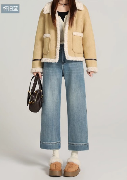 Джинсы прямые широкие укороченные