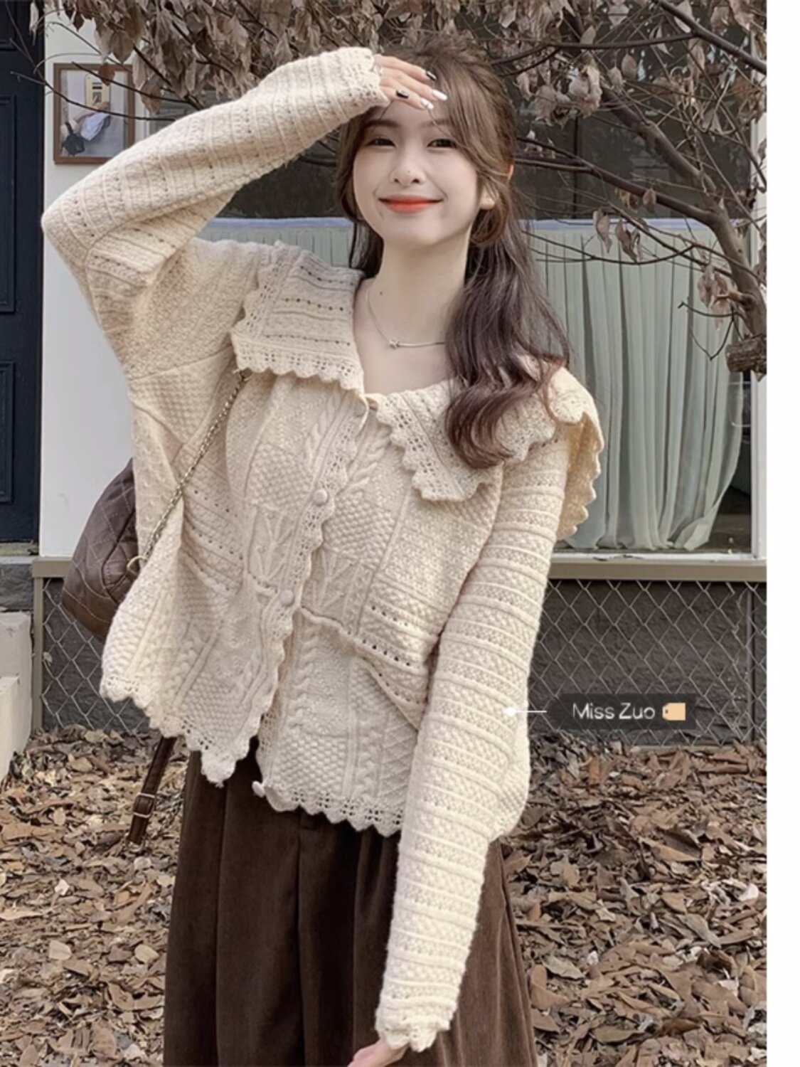 Вязаный женский кардиган, осенне-зимняя коллекция, французский свитер-пальто с мягким воротником «Питер Пэн», нишевый корейский шик и уникальный топ.