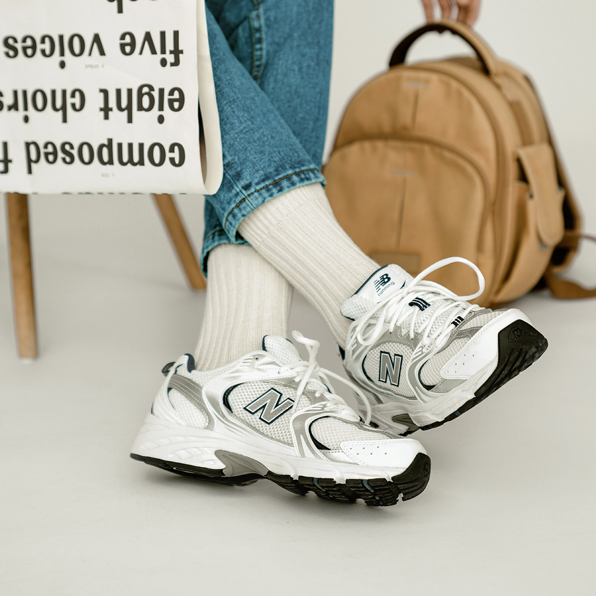 New Balance 530 White Silver Navy