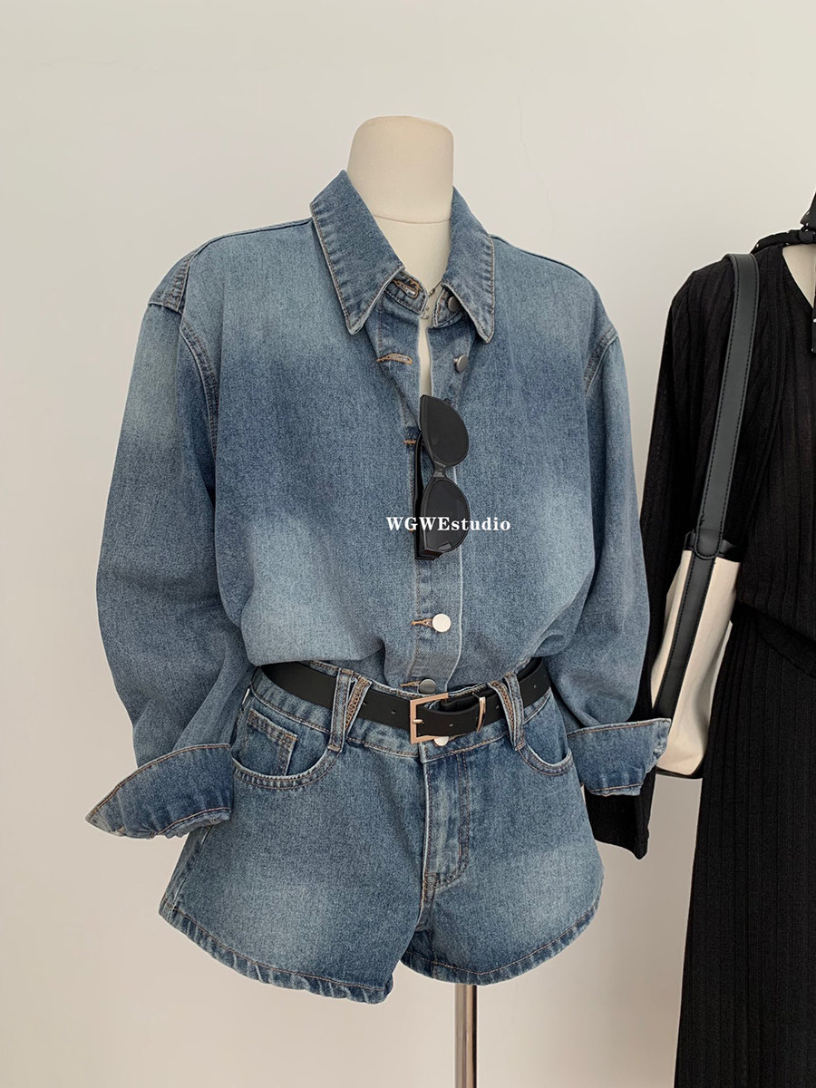 Женский джинсовый комплект рубашка с шортами